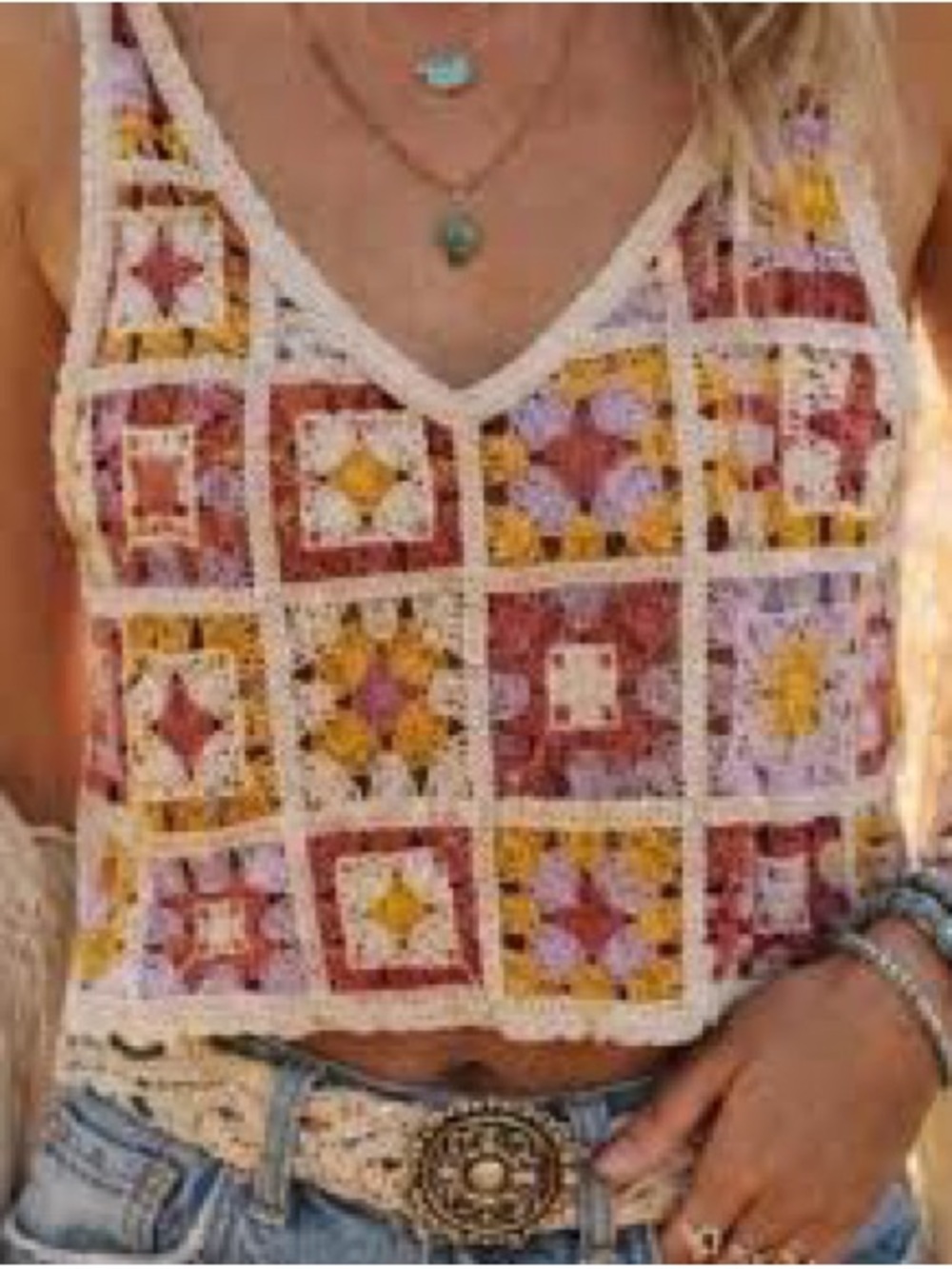Rebellion Granny Square Knit‎ Cropped  Top Vest